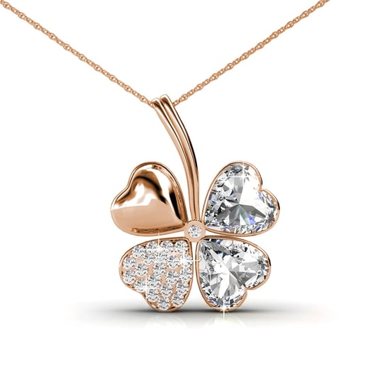 Anhänger mit vier Blättern - Roségold und Kristall - Image 1