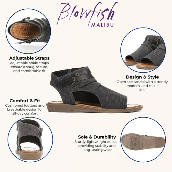 Blowfish Malibu Damen-Sandalen mit Riemchen und niedrigem Keilabsatz, Anthrazit, Denver - Image 2