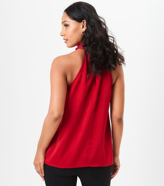 Red Corsage Frill Halter Neck Top - Image 4