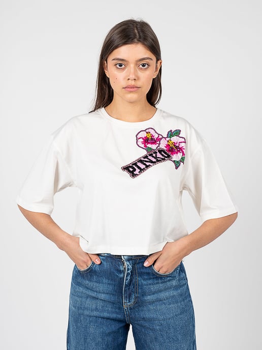 Pinko T-Shirt Titolato Damen weiß - Image 3