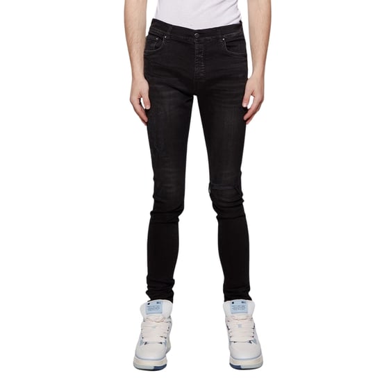 Amiri Slim Fit Distressed Amiri Logo Aged Black Denim-Jeans - Image 4