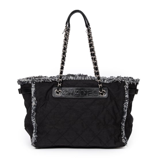 Horizontal Tweed Fringe Chain Tote Umhängetasche - Image 1