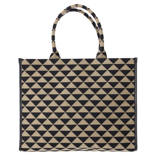 Prada Große Symbole Bestickte Tote Tasche in Schwarz und Beige Polyester - Image 3