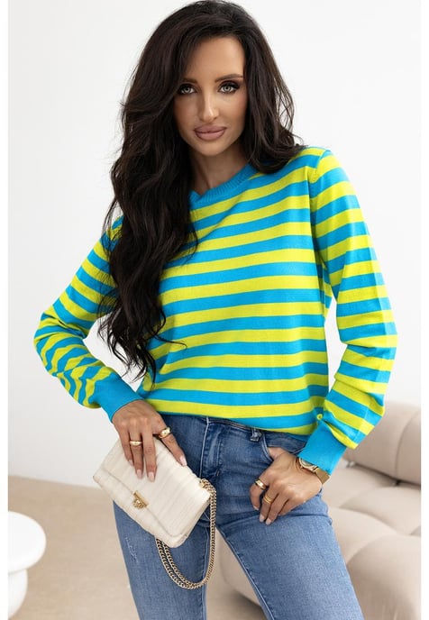 Grüner Streifen Rundhals Drop Shoulder Freizeitpullover - Image 3