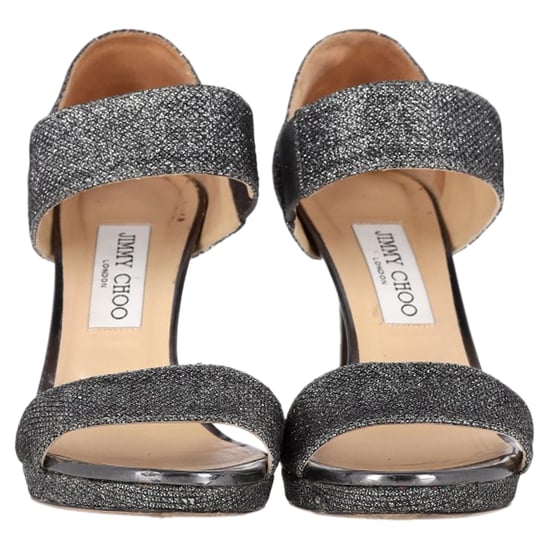 Jimmy Choo Geschlossene Fersen-Tab Sandalen aus metallischem Silber-Polyester - Image 2