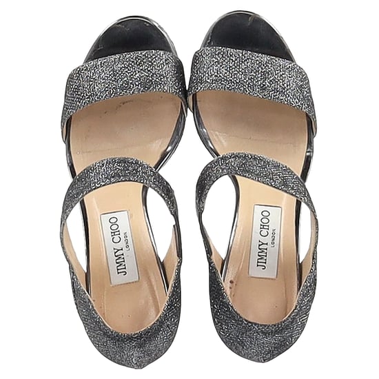 Jimmy Choo Geschlossene Fersen-Tab Sandalen aus metallischem Silber-Polyester - Image 3