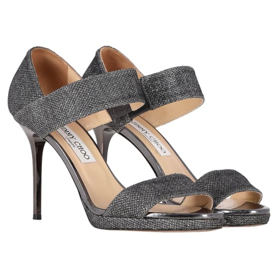 Jimmy Choo Geschlossene Fersen-Tab Sandalen aus metallischem Silber-Polyester - Image 4