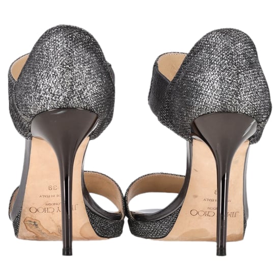 Jimmy Choo Geschlossene Fersen-Tab Sandalen aus metallischem Silber-Polyester - Image 5