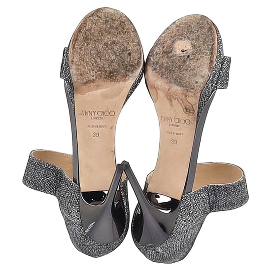 Jimmy Choo Geschlossene Fersen-Tab Sandalen aus metallischem Silber-Polyester - Image 6