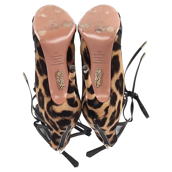 Aquazzura French Lover Leoparden-Print Sandalen aus braunem Ponyhaar - Image 6