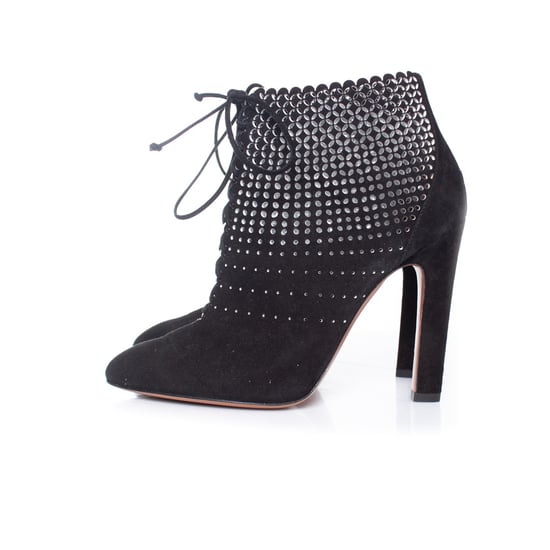Schwarze Wildleder Schnürstiefel mit Lasercut-Details - Image 2