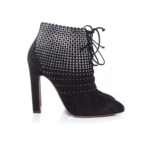 Schwarze Wildleder Schnürstiefel mit Lasercut-Details - Image 5