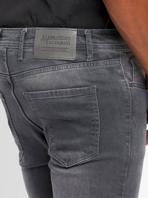 A. Salvarini Herren Jeans Slim Fit Stretch Denim 5-Pocket - Dunkelgrau - Image 4