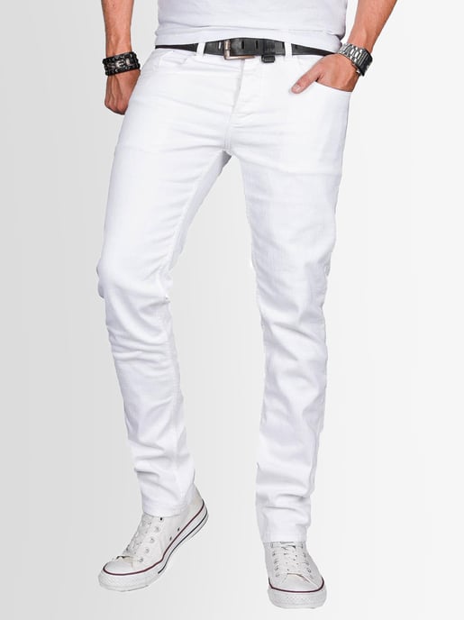 A. Salvarini Herren Jeans Slim Fit Stretch Denim 5-Pocket - Weiß - Image 1