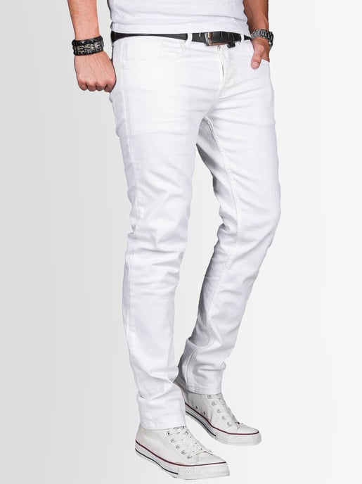 A. Salvarini Herren Jeans Slim Fit Stretch Denim 5-Pocket - Weiß - Image 3
