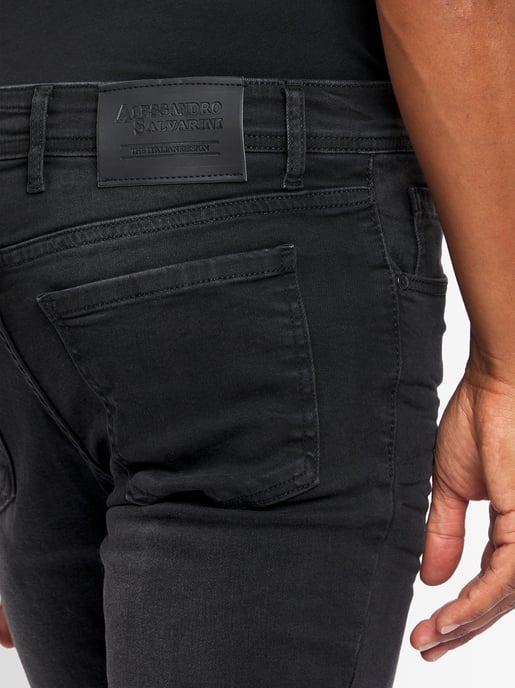 A. Salvarini Herren Jeans Slim Fit Stretch Denim 5-Pocket - Schwarz Washed - Image 4
