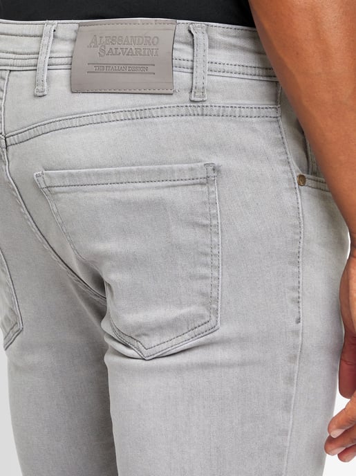 A. Salvarini Herren Jeans Slim Fit Stretch Denim 5-Pocket - Hellgrau - Image 4