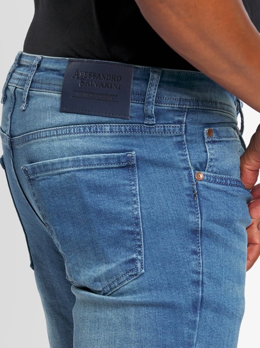 A. Salvarini Herren Jeans Slim Fit Stretch Denim 5-Pocket - Hellblau - Image 4