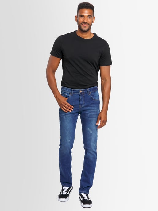 A. Salvarini Herren Jeans Slim Fit Stretch Denim 5-Pocket - Blau Used-Look - Image 1