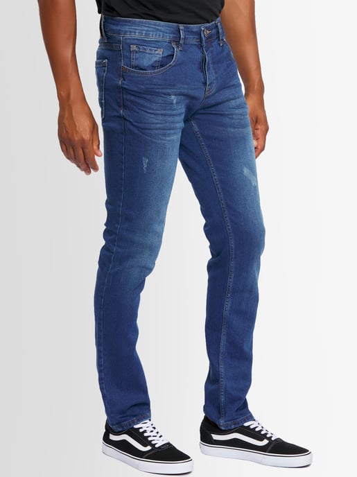 A. Salvarini Herren Jeans Slim Fit Stretch Denim 5-Pocket - Blau Used-Look - Image 3