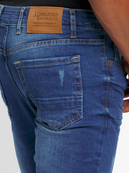 A. Salvarini Herren Jeans Slim Fit Stretch Denim 5-Pocket - Blau Used-Look - Image 4