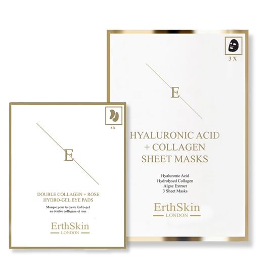 Hyaluronsäure & Kollagen Maske - 3 Blätter + Doppelkollagen + Rose Hydrogel Augenpads 5 X 2 - Image 1