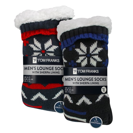 2er-Pack Herren Fairisle Strickhaussocken mit Sherpa | Weihnachts-Socken rutschfest - Image 2