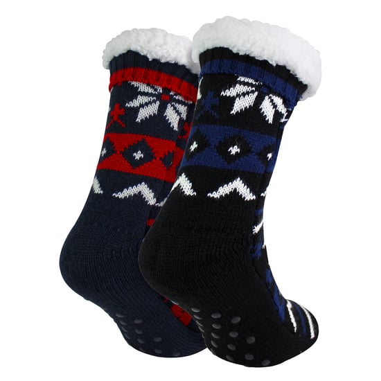 2er-Pack Herren Fairisle Strickhaussocken mit Sherpa | Weihnachts-Socken rutschfest - Image 3