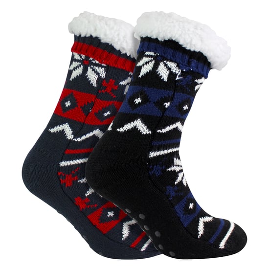 2er-Pack Herren Fairisle Strickhaussocken mit Sherpa | Weihnachts-Socken rutschfest - Image 4