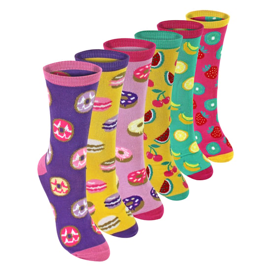 6er-Pack Damen Socken mit witzigem Lebensmittelmotiv | Lustige bunte Bambussocken - Image 1