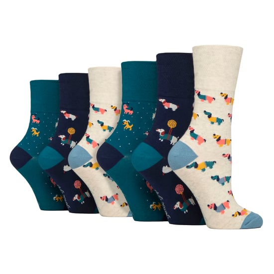 6 Paar Damen NON ELASTISCHE Baumwollreiche Socken mit Wildtiere Hunden Katzen-Muster - Image 1