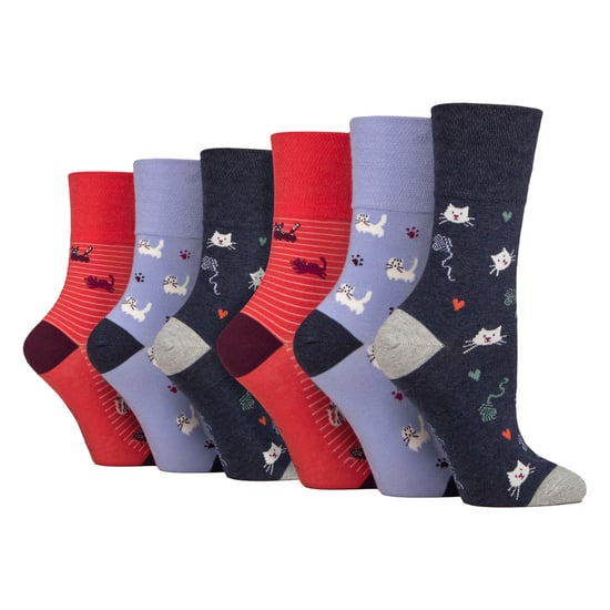 Gentle Grip 6 Paar Damen Socken, nicht elastisch, cotton rich mit Tiermotiven - Mehrfarbig - Image 1