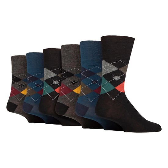 6er Pack Herren Baumwollsocken mit quadratischem Muster ohne Elastik für schlechte Durchblutung - Image 1
