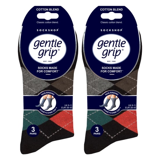 6er Pack Herren Baumwollsocken mit quadratischem Muster ohne Elastik für schlechte Durchblutung - Image 2