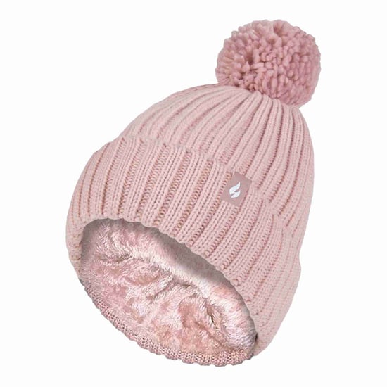 Damen Rippstrick-Mütze mit Umschlag, thermoisoliert, Winter, Pom Pom - Image 1