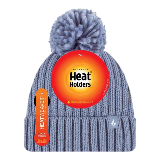 Damen Rippstrick-Mütze mit Umschlag, thermoisoliert, Winter, Pom Pom - Image 2
