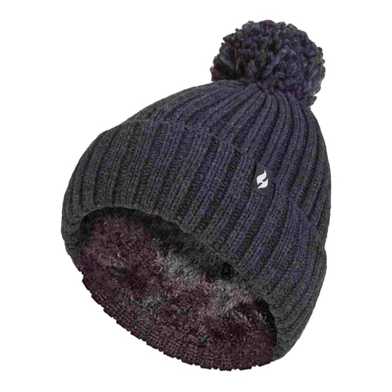 Damen Rippstrick-Mütze mit Umschlag und Thermoisolierung, Winter-Pompon-Haube - Image 1