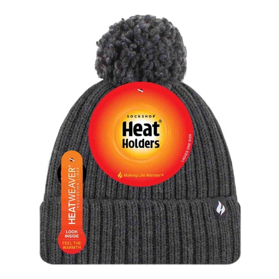 Damen Rippstrick-Mütze mit Umschlag und Thermoisolierung, Winter-Pompon-Haube - Image 2