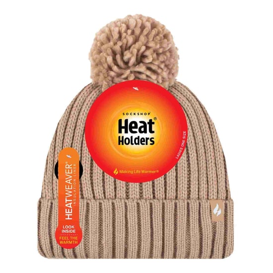Damen Rippenmuster Umschlagmütze mit thermoisolierender Winter-Pompon-Bobble - Image 2