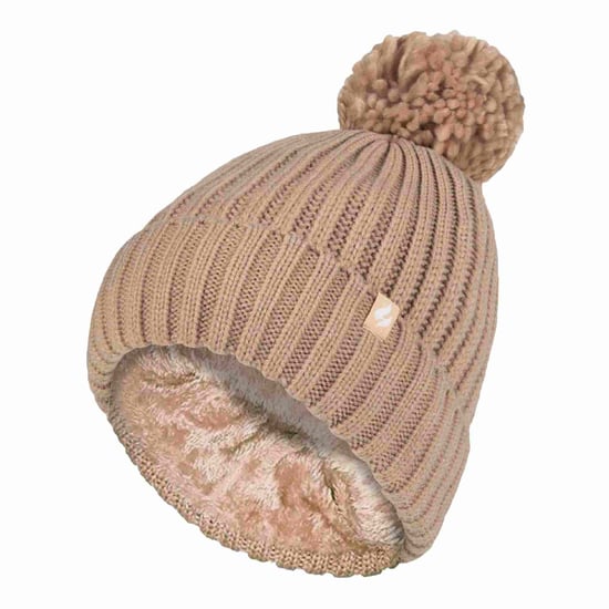 Damen Rippstrick Mütze mit Umschlag und Thermoisolierung mit Pompon - Image 1