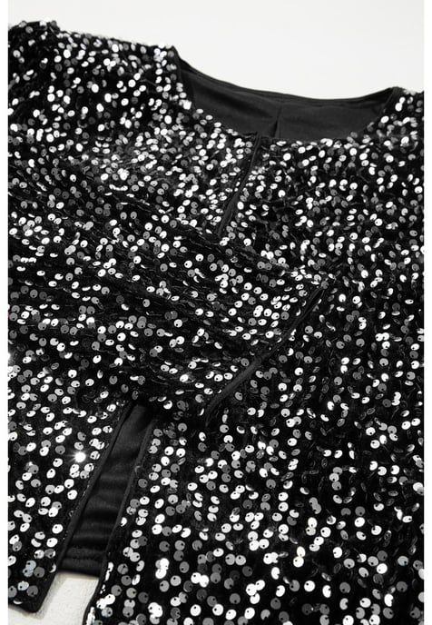 Schwarze Pailletten Offene Front Cropped Jacke - Image 3