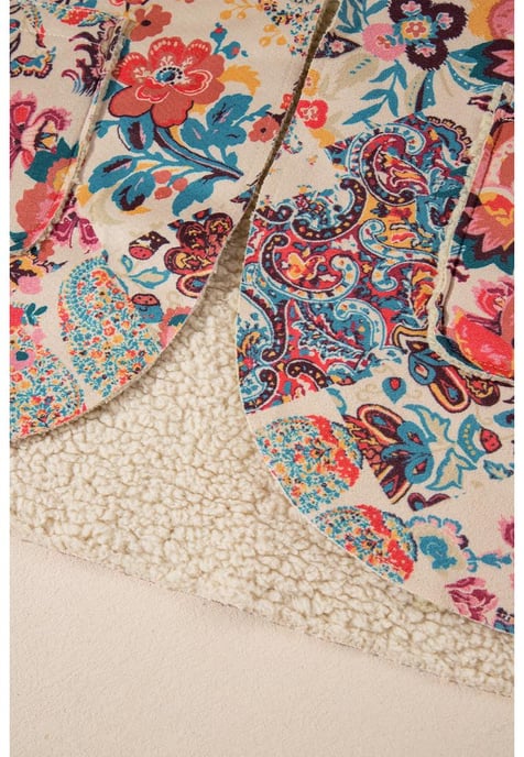 Beige Vintage Paisley Floral Bedruckte Sherpa-Futter Kapuzenjacke - Image 2