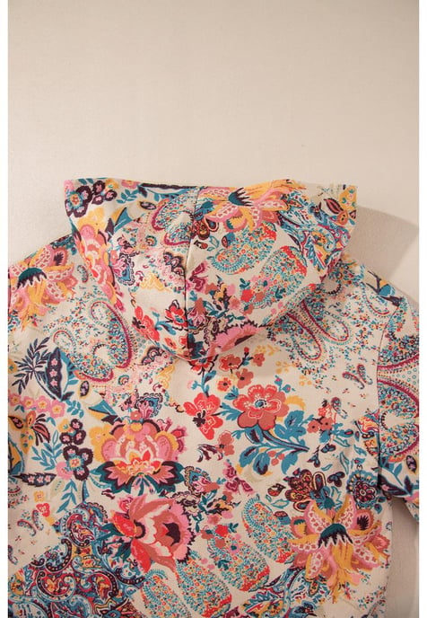 Beige Vintage Paisley Floral Bedruckte Sherpa-Futter Kapuzenjacke - Image 3