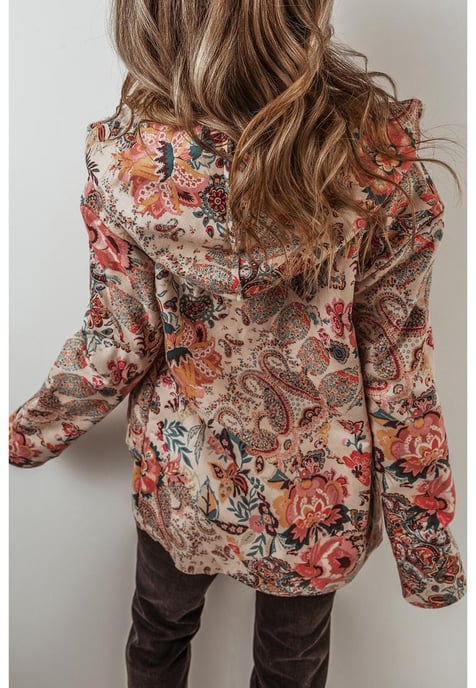 Beige Vintage Paisley Floral Bedruckte Sherpa-Futter Kapuzenjacke - Image 4
