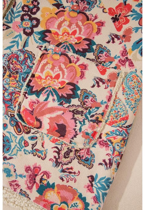 Beige Vintage Paisley Floral Bedruckte Sherpa-Futter Kapuzenjacke - Image 5