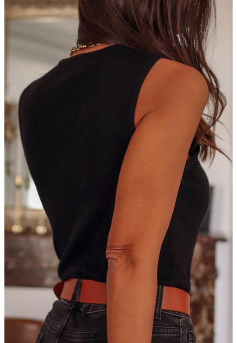 Schwarzer Netz-Patchwork Ärmelloser Bodysuit - Image 3
