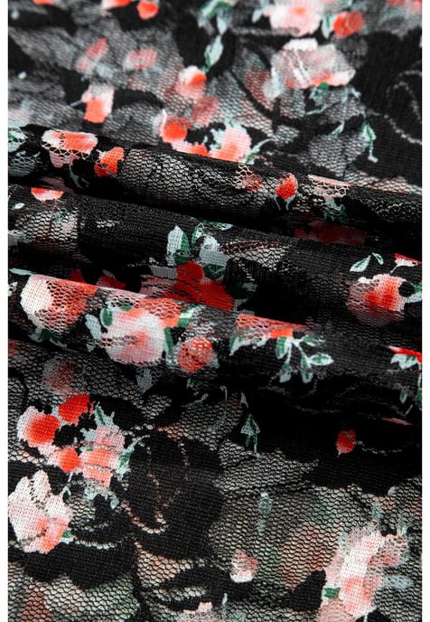 Schwarzes Blumendesign Netz Half-Bluse mit langen Ärmeln - Image 4