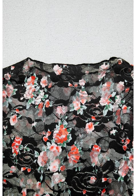Schwarzes Blumendesign Netz Half-Bluse mit langen Ärmeln - Image 5
