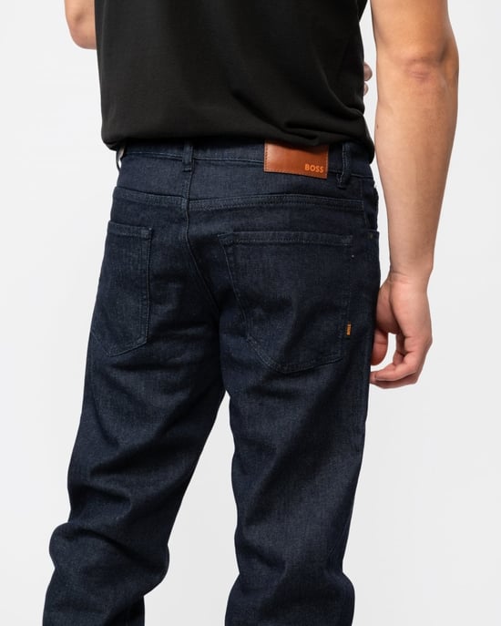 BOSS Orange Re.Maine Mens Regular Fit Dark Blue Comfort-Stretch Denim Jeans - Image 4
