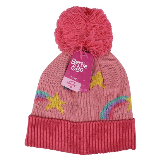 Mädels Regenbogen-Mütze mit Bommel | Warme Wintermütze für Kinder mit Pompon - Image 2